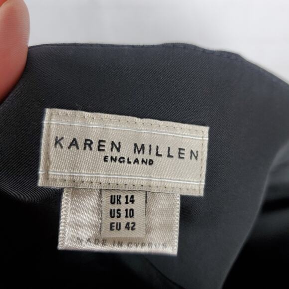 Karen Millen Pencil Skirt Sz US 10 Black Side Zip Knee Length Career Work READ - Picture 9 of 13